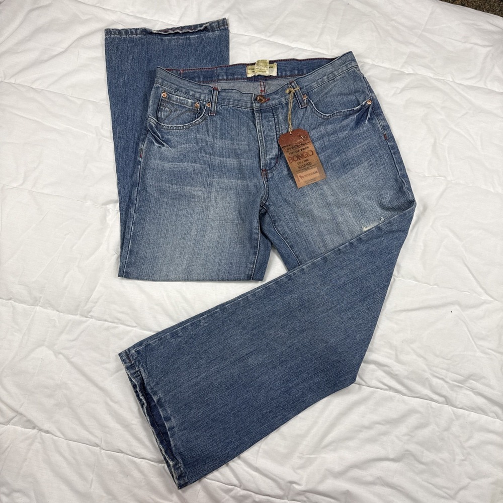 Bongo Bootcut Men's Jeans 34x30 Med Wash Pocket Y2K Embroidered Baggy Distressed